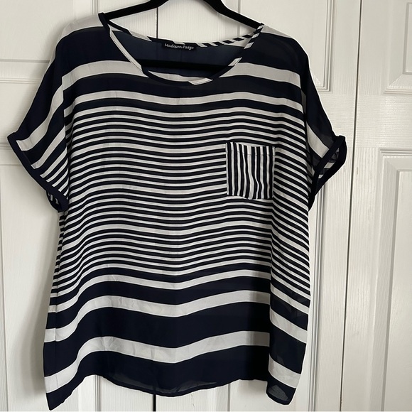 Madison Paige Striped Womens Top Sz XL Semi Sheer Flowy Old Money Mature Career - Picture 1 of 8